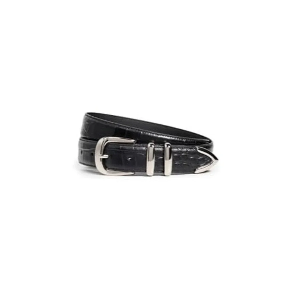 Favorite Daughter Women's The Jordan Croc Embossed Belt Size L Black/Nickel